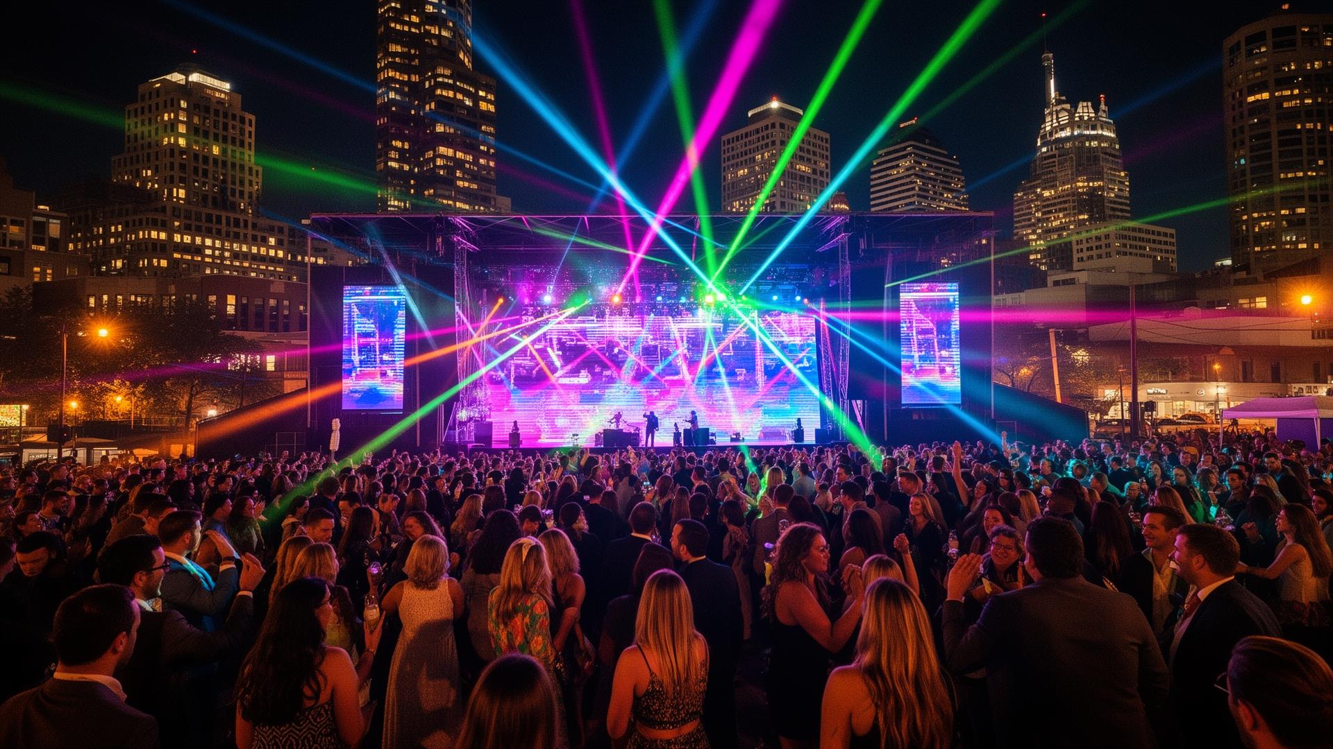 Avari Productions concert stage with LED wall and dancing robot